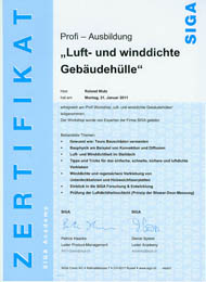 Siga Luftdichte Zertifikat