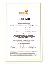 Zeugnis Asbestzement